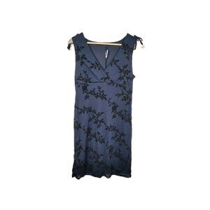 Y2K Navy Floral Mesh Overlay Dress Sleeveless Velvet Sparkle Party Size Large